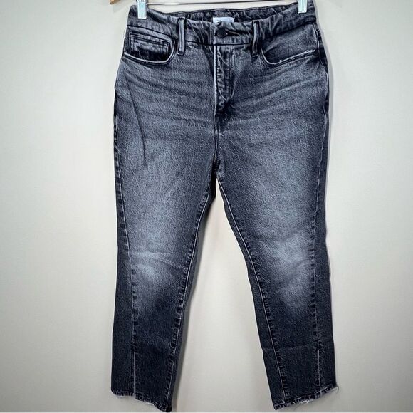 Good American Good Curve Slit Hem Straight Jeans Black 181 4/27 EUC - Picture 2 of 12